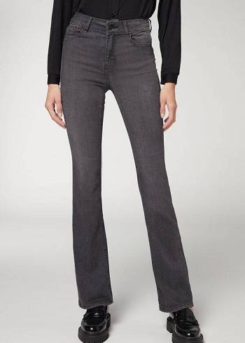 Blugi Calzedonia Super Flex Denim High Talie Bootcut Dama Gri | RO2613NB