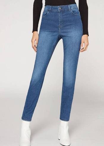 Blugi Calzedonia Super Flex Denim High Talie Superskinny Dama Albastri | RO2615VD