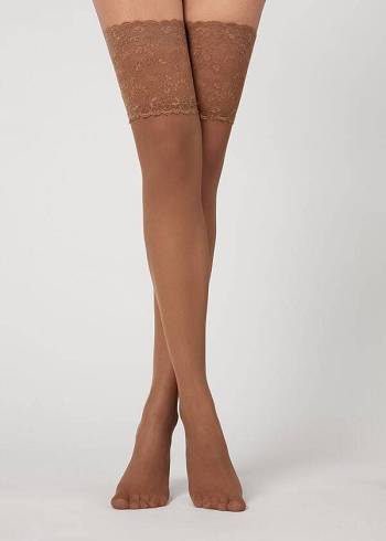 Ciorapi Calzedonia 20 Denier Opaque Thigh-Highs Dama Kaki | RO1239ZG