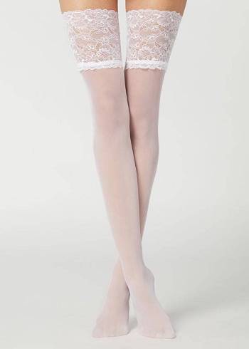 Ciorapi Calzedonia 20 Denier Opaque Thigh-Highs Dama Albi | RO1241CE