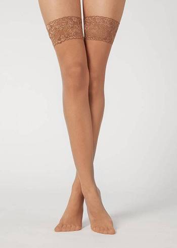 Ciorapi Calzedonia 20 Denier Sheer Thigh-Highs Dama Kaki | RO1249RW