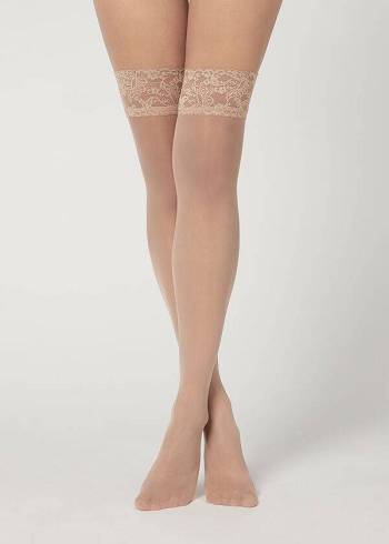 Ciorapi Calzedonia 20 Denier Sheer Thigh-Highs Dama Bej | RO1251YU