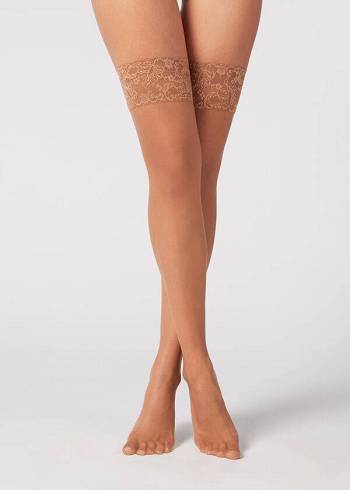 Ciorapi Calzedonia 8 Denier Ultra Sheer Thigh-Highs Dama Bej Maro | RO1254OR