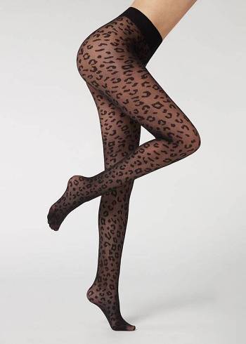 Colanti Calzedonia Animal Pattern 30 Denier Sheer Patterned Sexy Dama Negrii | RO1085CE