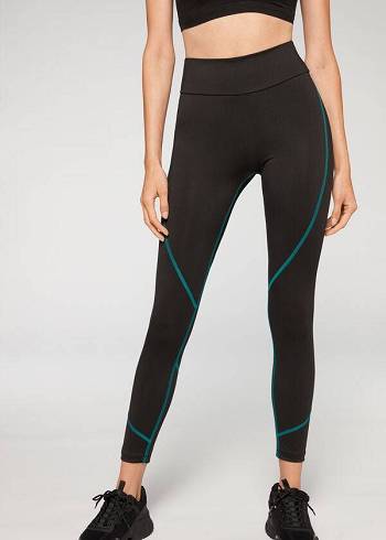 Colanti Calzedonia Contrast Seam Performance Atletism Dama Negrii Verzi | RO2636EX