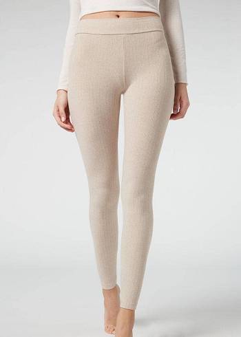 Colanti Calzedonia Cu Nervuri with Cashmere Dama Bej | RO2674OR