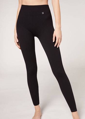 Colanti Calzedonia Fine Cu Nervuri Seamless Sport Dama Negrii | RO2645SO