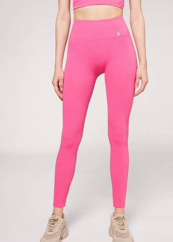 Colanti Calzedonia Fine Cu Nervuri Seamless Sport Dama Roz | RO2648OR