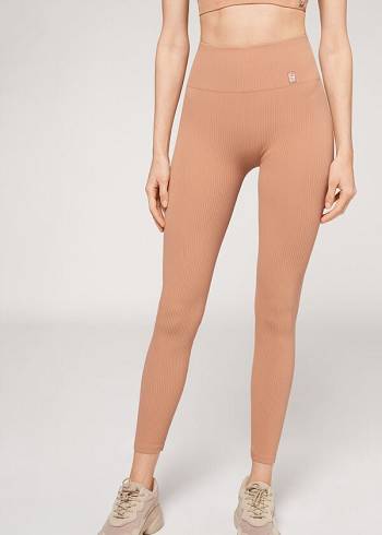 Colanti Calzedonia Fine Cu Nervuri Seamless Sport Dama Bej | RO2651YU