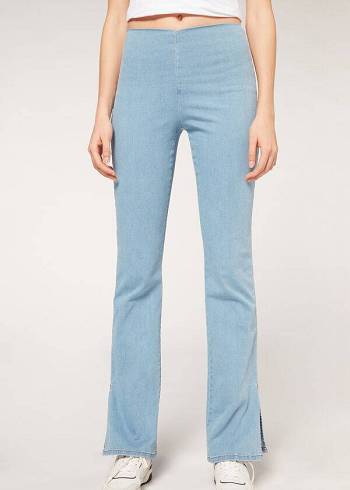 Colanti Calzedonia High-Talie Flared in Denim with Slits Dama Albastri | RO2660VD