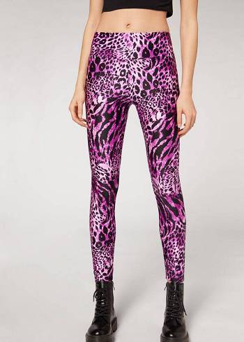 Colanti Calzedonia Shiny Animal-Print Atletism Dama Roz | RO2682QZ