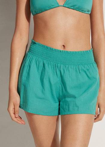 Cover Ups Calzedonia Bumbac Shorts Dama Turcoaz | RO2119HK