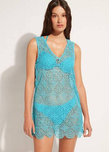 Cover Ups Calzedonia Geometric Crochet Rochie Dama Turcoaz | RO2084UT