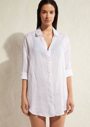 Cover Ups Calzedonia Linen Shirt Dama Albi | RO2093HK