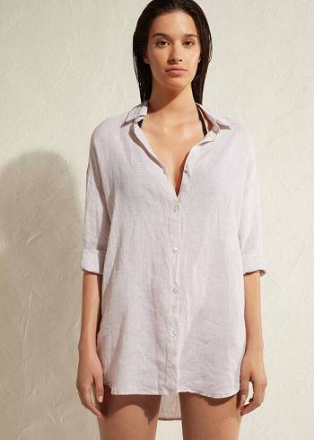 Cover Ups Calzedonia Linen Shirt Dama Bej | RO2097ZG