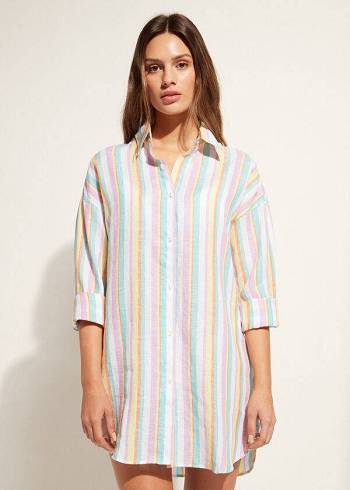 Cover Ups Calzedonia Linen Shirt Dama Colorati | RO2089SO