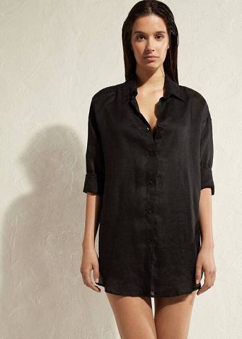 Cover Ups Calzedonia Linen Shirt Dama Negrii | RO2092GL