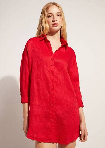 Cover Ups Calzedonia Linen Shirt Dama Rosii | RO2095KI