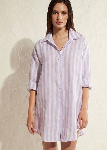 Cover Ups Calzedonia Linen Shirt Dama Violet Albi | RO2086OR