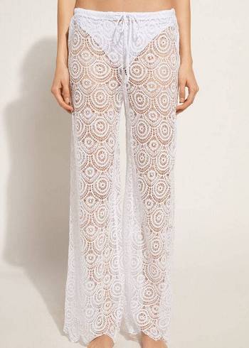 Cover Ups Calzedonia Long Crochet Pants Dama Albi | RO2132EX