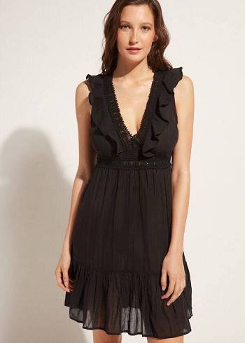 Cover Ups Calzedonia Mini Rochie with Ruffle and Passementerie Dama Negrii | RO2106EX