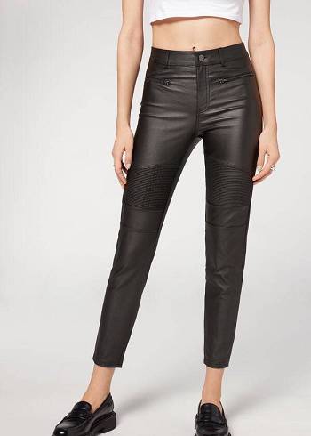 Pantaloni Calzedonia Coated Slab Biciclist Dama Negrii | RO2721UT