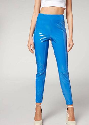 Pantaloni Calzedonia Slab in Thermal Vinyl Dama Albastri | RO2738HK