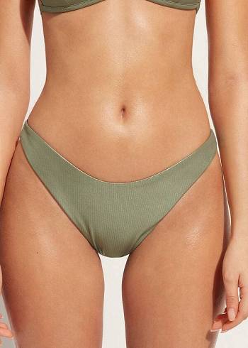 Pantaloni De Bikini Calzedonia Coated-Effect High-Cut Brazilian Antigua Dama Verzi | RO1363FM