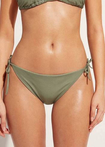 Pantaloni De Bikini Calzedonia Coated-Effect String Antigua Dama Verzi | RO1365HK