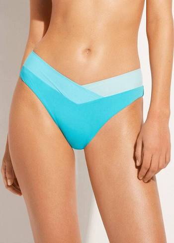 Pantaloni De Bikini Calzedonia Color Block Azzorre Dama Turcoaz Verzi | RO1370XF