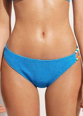 Pantaloni De Bikini Calzedonia Crinkled San Diego Dama Albastri | RO1375MA