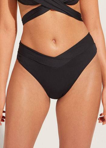 Pantaloni De Bikini Calzedonia High-Talie V-Cut Brazilian Indonesia Dama Negrii | RO1461IS