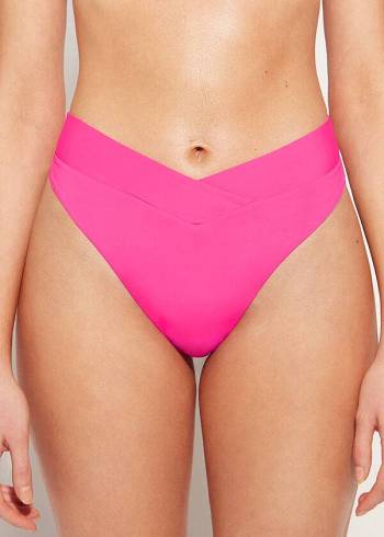 Pantaloni De Bikini Calzedonia High-Talie V-Cut Brazilian Indonesia Dama Roz | RO1463PQ