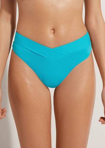 Pantaloni De Bikini Calzedonia High-Talie V-Cut Brazilian Indonesia Dama Turcoaz | RO1464AP