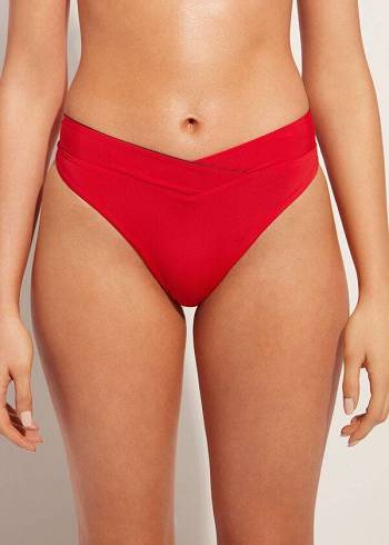 Pantaloni De Bikini Calzedonia High-Talie V-Cut Brazilian Indonesia Dama Rosii | RO1465SO