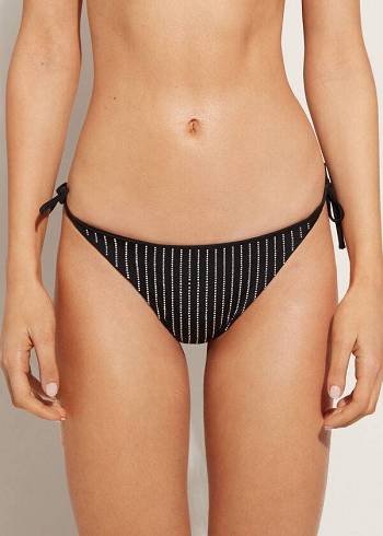 Pantaloni De Bikini Calzedonia Rhinestone Brazilian String Shanghai Dama Negrii | RO1516AP