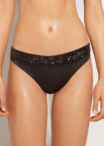 Pantaloni De Bikini Calzedonia Sequined Cannes rosa Dama Negrii | RO1539IS