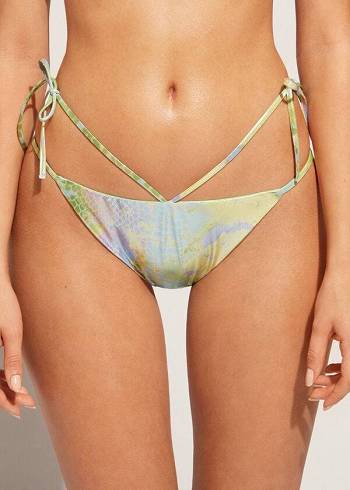 Pantaloni De Bikini Calzedonia Snake-Pattern Brazilian String Las Palmas Dama Verzi | RO1574JJ