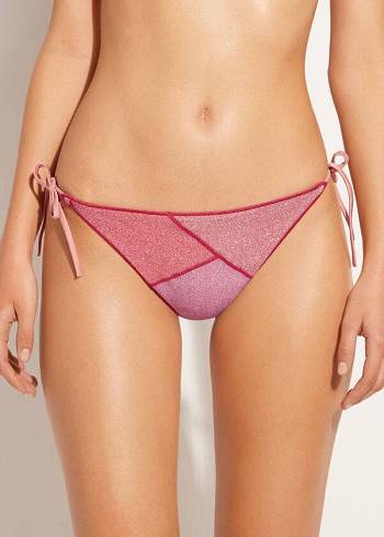 Pantaloni De Bikini Calzedonia String Tie Lamé Lisbona Dama Roz | RO1621SO