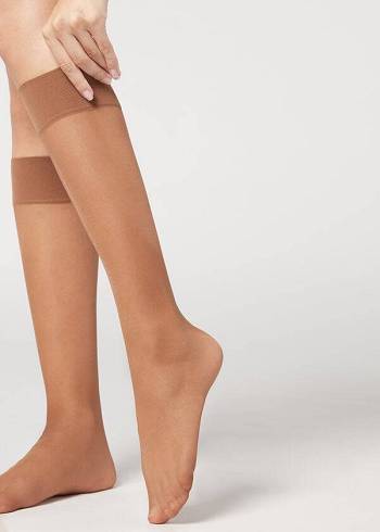 Sosete Calzedonia 20 Denier Confort Cuff Knee-Highs Long Dama Bej | RO2223HK