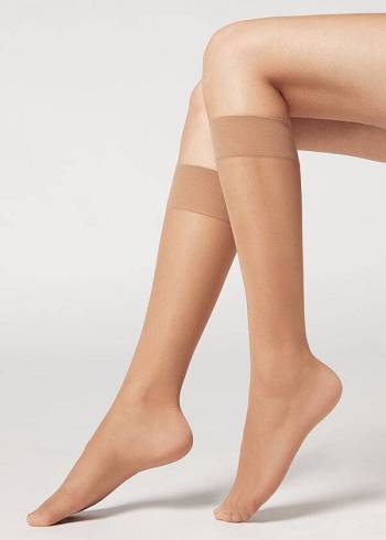 Sosete Calzedonia 20 Denier Confort Cuff Knee-Highs Sheer Dama Bej | RO2301HK