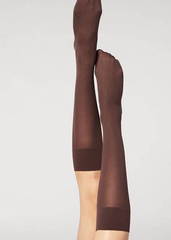 Sosete Calzedonia 30 Denier Semi Opaque Microfiber Knee-Highs Long Dama Cafe | RO2232NB