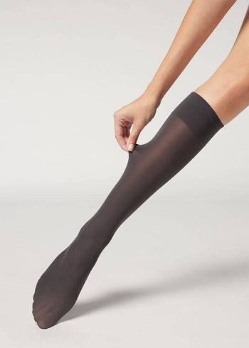 Sosete Calzedonia 30 Denier Semi Opaque Microfiber Knee-Highs Long Dama Gri | RO2234QZ