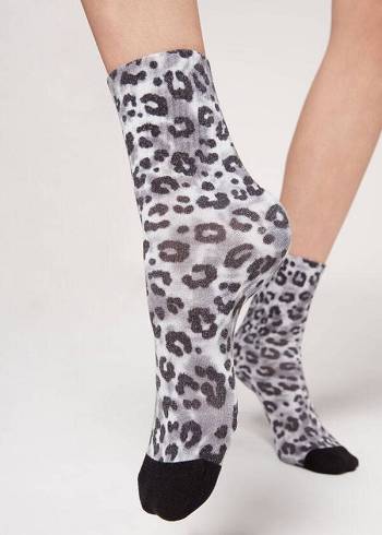 Sosete Calzedonia Animal Print Scurte Dama Argintii | RO2336HK