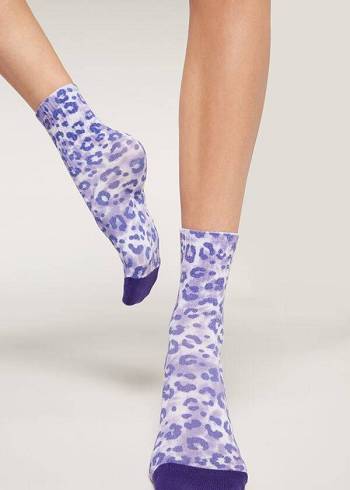 Sosete Calzedonia Animal Print Scurte Dama Violet | RO2338FM