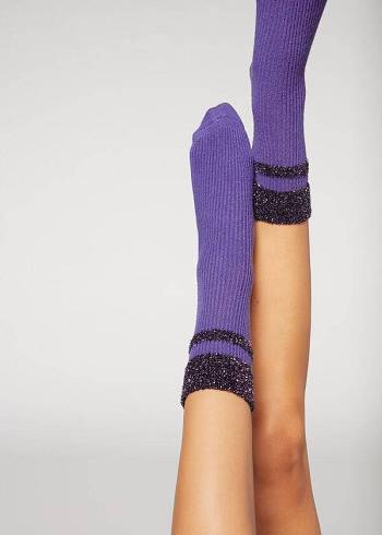 Sosete Calzedonia Cashmere Scurte with Glitter Trim Dama Violet | RO2357XF