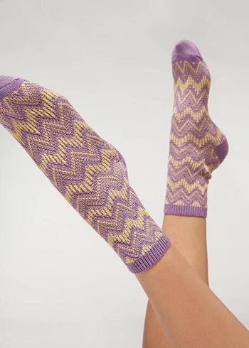 Sosete Calzedonia Colorful Chevron Motif Scurte Dama Violet | RO2380BC