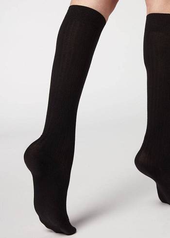 Sosete Calzedonia Cu Nervuri Long with Cashmere Dama Negrii | RO2254XF