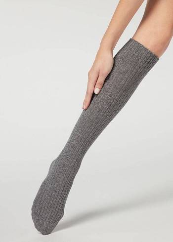 Sosete Calzedonia Cu Nervuri Long with Lână and Cashmere Dama Gri | RO2255CE