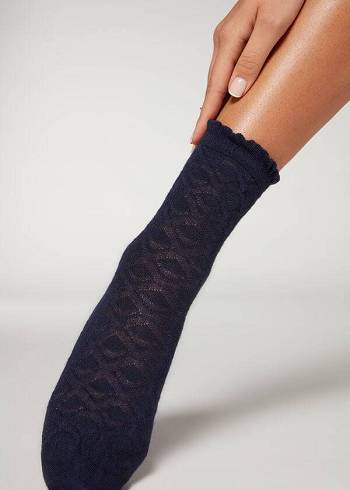 Sosete Calzedonia Diamond-Pattern Cashmere Scurte Dama Bleumarin | RO2414HK